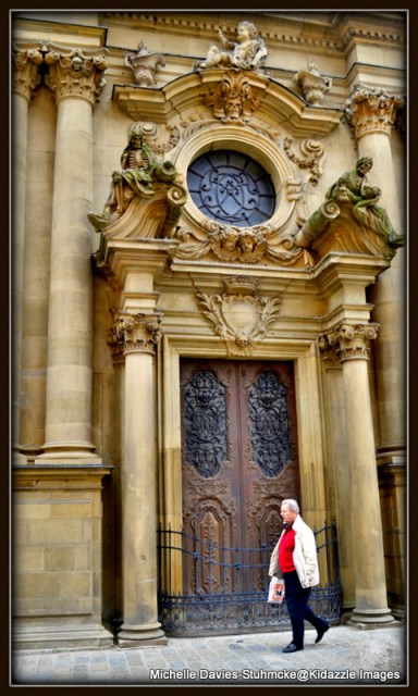Skeleton detail over doorway to Dom St Kilian in Wurzburg