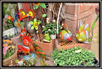 Metal sculptures outside a shop in Miltenberg, Germany