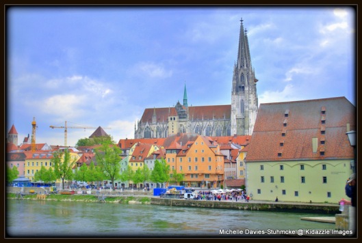 Regensburg, Germany, taken from the old stone bridge across the Danube.