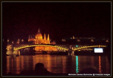 Parliament throught one of the Bridges. Budapest, Hungary.